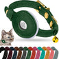 OOPSDOGGY Reflective Leather AirTag Cat Collar with Bell - Non Breakaway Adjustable Pet Collar with Apple Air Tag Holder - Lightweight GPS Kitten Collars for Small Dogs Puppy Girl Boy (Green)