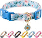 Cotton Dog Collar Blue Flower Pattern for Boys and Girls Cute Dog Collars Summer Fall Gift Adjustable for Medium to X-Large Breed Dogs (L)