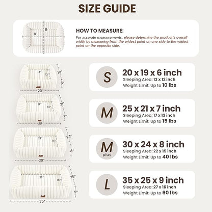 Washable Dog Bed for Small Medium Dogs - Rectangle Orthopedic Corduroy Fleece Pet Bed with Removable Cover and Nonskid Bottom, Calming Puppy Bed Soft Pet Sofa, Cream(25x21x7inchs)