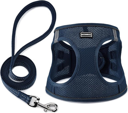 Dog Harness with Leash Set, No Pull Adjustable Reflective Step-in Puppy Pet Vest Harnesses for Small Medium Large Dogs and Cats,Navy Blue XS
