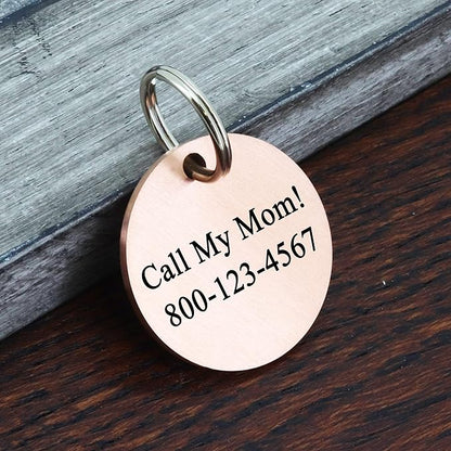 Ultra Joys Cat ID Tag Personalized Pet Tags, Durable Stainless Steel Small Pet Mini Dog Cat Tag Lightweight -Round Tag in Gold