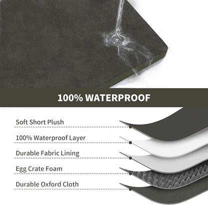 Plush Dog Bed for Medium Dogs, Waterproof Dog Crate Mat Orthopedic Egg Crate Foam Pet Bed with Washable Removable Oxford Cover, Coffee