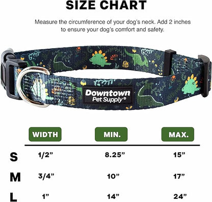 Downtown Pet Supply - Best & Fancy Adjustable Dog Collar with Quick Buckle & D-Ring - Hand Wash Safe - Dino - M - Medium
