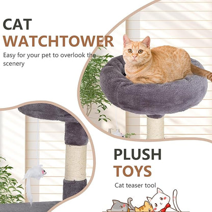 FDW | 36" Cat Tree Tower | Light Gray | Multi-Level Indoor Activity Center with Sisal Scratching Posts, Condos, Plush Perches, Hanging Cat Toys | Sturdy, Easy to Assemble | for Kittens & Adult Cats