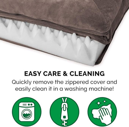 Furhaven Orthopedic Dog Bed for Medium/Small Dogs w/ Removable Bolsters & Washable Cover, For Dogs Up to 35 lbs - Faux Fur & Velvet Sofa - Driftwood Brown, Medium