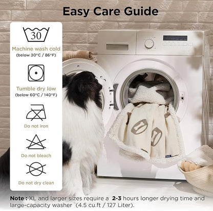 Bedsure Waterproof Dog Blankets for Small Dogs - Soft Print Sherpa Fleece Puppy Cat Blanket Washable, Cozy Plush Reversible Throw Furniture Protector for Pet Kitten Doggy, 25"X35", Beige