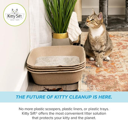 Kitty Sift (Set of 1 Litter Box & 5 Sifting Liners) Disposable Sifting Cat Litter Box Large, 6 Count, Durable and Portable for Travel and Home Odor Control