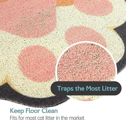 Cute Cat Litter Mat 24”x16”, Litter Box Mat, Litter Trapping Mat, Soft on Kitty Paws, Easy Clean, Anti Slip, Pet Accessories, Door Floor mats - Red Green60*40