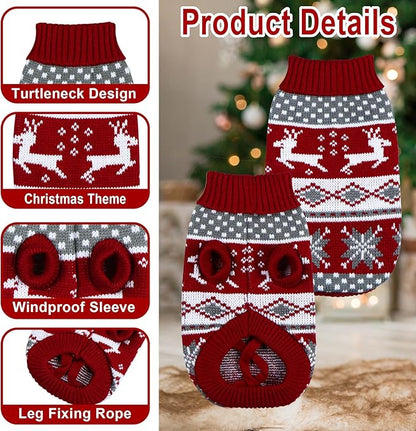 Cat Dog Christmas Sweater Pet Winter Warm Coat Pajamas Small Dog Sweaters Reindeer Snowflake Christmas Sweater for Cats Kitty Puppy Small Dogs (Reindeer, M)