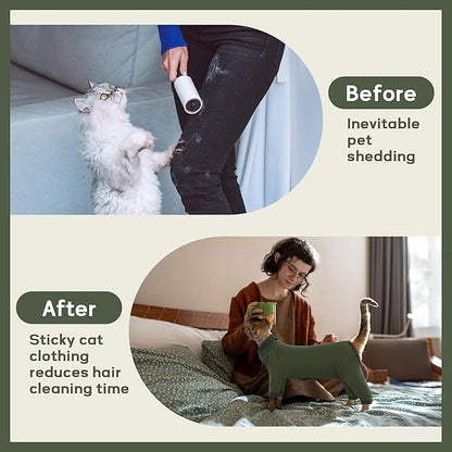 PUMYPOREITY Sticky Hair Cat Clothes, Prevent Hair Loss Cat Pajamas, Soft Cat Sweaters for Cats Only, Cat Hair Sticky Onesie, Cat Recovery Suit After Surgery, Green, XL