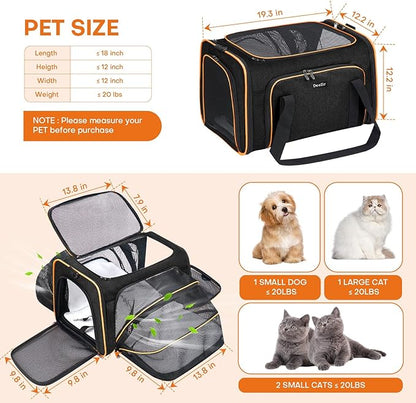 Premium Pet Carrier – Dog & Cat Travel Bag, Airline Approved, Soft-Sided Design for Small to Large Pets, TSA Compliant, Expandable & Collapsible (Black)