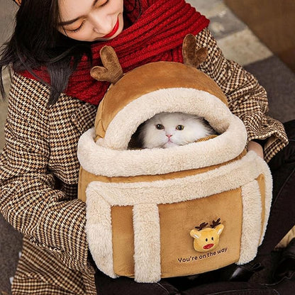 Pet Carrier Backpack Warm Travel Bag for Cat Dog Portable Small Animal Cage Outgoing Plush Bag Cat Winter Travel Bag