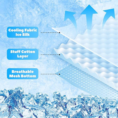 Self Cooling Dog Mat for Large Dogs - Ice Silk Pet Cooling Pad 35"x55" (90x140cm), Machine Washable, Non-Slip for Crate/Car/Floor, Summer Relief Indoor & Outdoor Use (Blue)