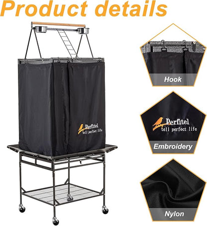 Bird Cage Cover(Black) Good Night Birdcage Cover Black-Out Birdcage Cover Durable Breathable Washable Material… (68 inch)