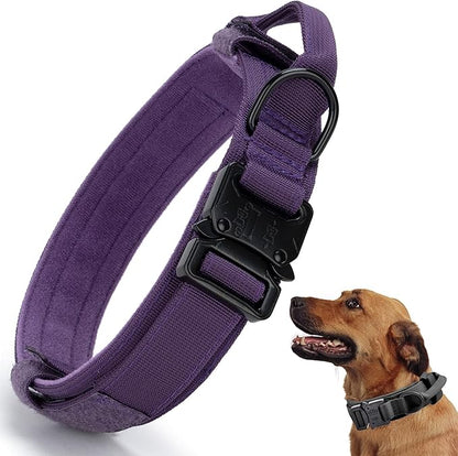 Tactical Dog Collar, Adjustable Military Training Nylon Dog Collar with Control Handle and Heavy Quick-Release Metal Buckle for Small Medium Large Dogs, Purple XXL