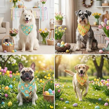 ADOGGYGO Easter Dog Bandana 2 Pack, Bunny Egg Carrot Print Pet Scarf Bib, Adjustable Fit Green Yellow Easter Bandanas for Small Dogs (Small)