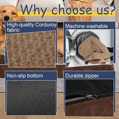 Orthopedic Dog Bed for Large Medium Sized, Washable Memory Foam Large Dog Bed, Medium Pet Sofa with Removable Cover, Washable Waterproof Pet Couch Beds(Brown, L)