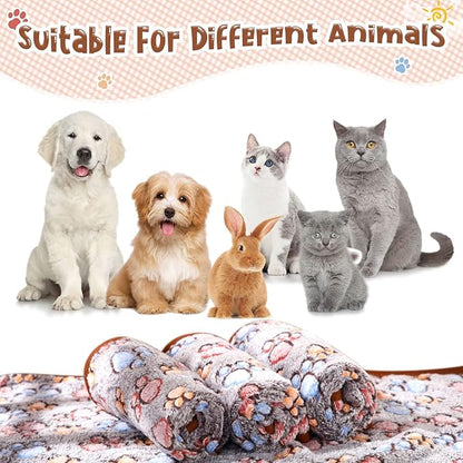 Tatuo 4 Pcs Dog Blanket for Pet Cat Blankets Indoor Puppy Teething Stuff Toys Paw Print Fleece Soft Blanket Sleep Mat for Guinea Pig Cage(Black,Small(24 x 16 Inch),Square)