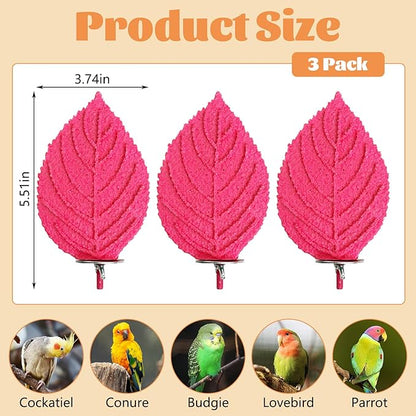 3 Pcs Bird Perch Resin Bird Beak Grinding Stone Leaf Shape Perch Stand Foot Clawing Trimmer Platform Cage Accessories for Cockatiels Conures Budgies Lovebirds (Pink)