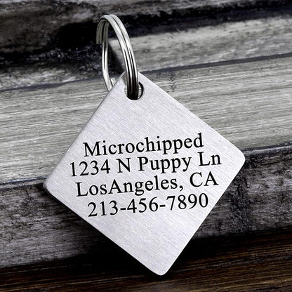 Ultra Joys Dog ID Tag, Custom Dog Tag Personalized Cat Tag, Pet ID Tag, Brushed Stainless Steel Diamond Dog Tag Silver Medium