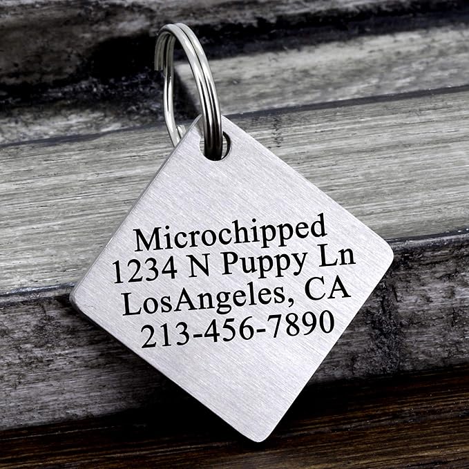 Ultra Joys Dog ID Tag, Custom Dog Tag Personalized Cat Tag, Pet ID Tag, Brushed Stainless Steel Diamond Dog Tag Silver Small