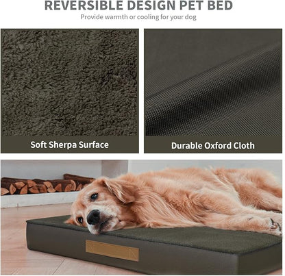 Orthopedic Dog Bed for Large Dogs, Plush Washable Pet Bed for Large Size Dogs with Egg Crate Foam & Removable Oxford Cover, 36x27 Inch, Coffee