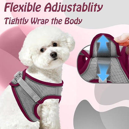 AIITLE Step in Dog Harness and Leash Set - Christmas No Pull Escape Proof Vest Harnesses with Soft Mesh and Reflective Bands, Adjustable Pet Outdoor Harnesses for Small and Medium Dogs Burgundy M