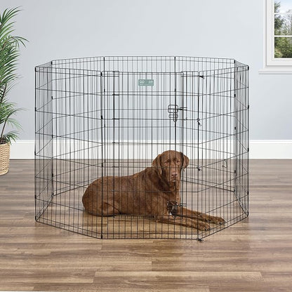 MidWest Homes for Pets Folding Metal Dog Exercise Pen, Indoor/Outdoor Playpen with Secure Door, Provides 16 Sq Feet of Play Space, 42-Inches Tall, Black E-Coated