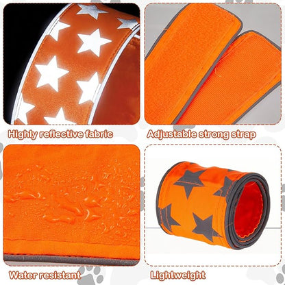 Paterr 2 Pcs Reflective Dog Collar High Visibility Adjustable Pet Collars with Quick Release Fastener Comfortable Dog Walking Accessories for Small Medium Large Pet, Orange, Fluorescent Green (Star)