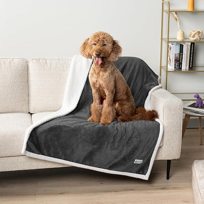 PetAmi Waterproof Dog Blanket for Small Medium Dog Puppy Cat Throw for Couch Cover Leakproof Protection, Sherpa Fleece, Reversible Soft Washable 29x40 Charcoal Gray