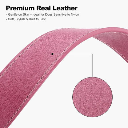 Plutus Pet Genuine Leather Dog Collar – Adjustable Pet Collar with Quick Release Metal Buckle, Soft Real Leather for Small Medium Large Dogs, Heavy Duty & Skin-Friendly (Pink, M)