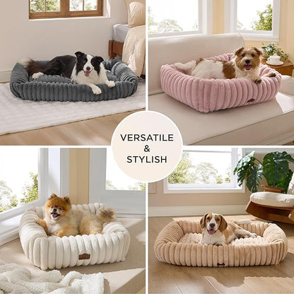 Bedsure ComfyFleece™ Cute Dog Beds Large Sized Dog - Washable Furry Pet Beds, Rectangle Orthopedic Corduroy Fleece Puppy Beds with Removable Zipper Cover, 36x27x8 inches,Night Blue