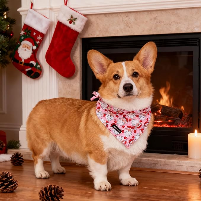 ARING PET Christmas Dog Bandanas, Pink Santa Claus Holiday Pet Bandana Scarf Triangle Bibs for Puppy Small Medium Large Boy Girl Dogs Cats-S