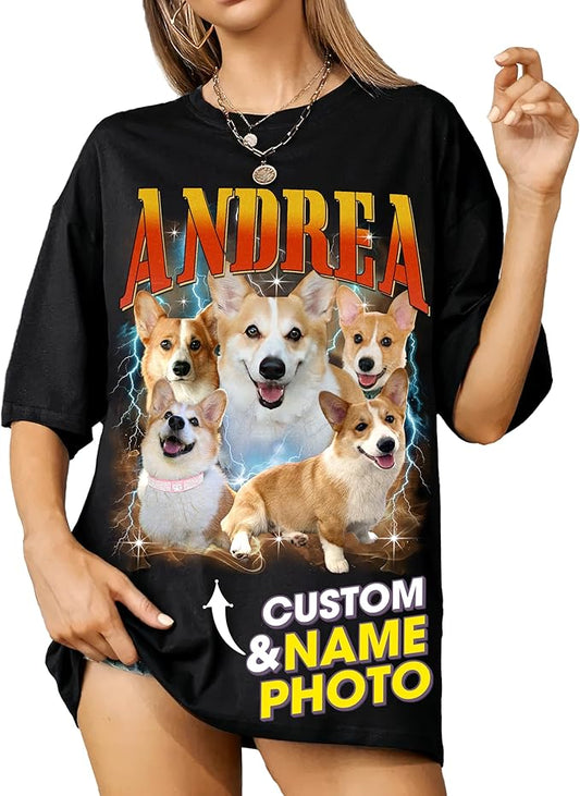 Mit & Mia Custom Your Own Bootleg Rap Shirts for Boyfriend Girlfriend Face Shirt with Photo Gift for Him Her Pet Lovers