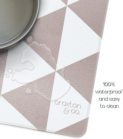 CROXTON & CO. Non-Slip Faux Leather Pet Feeding Mat for Dog Bowls | Large Bowl Mat for Food and Water | Durable, Easy-to-Clean Pet Food Mat for Floors | Size: 16.5"x28"