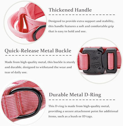 Tactical Dog Collar, Adjustable Military Training Nylon Dog Collar with Control Handle and Heavy Quick-Release Metal Buckle for Small Medium Large Dogs, Light Pink S