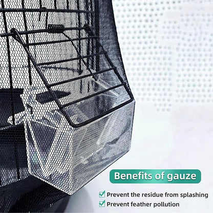 Bird Cage Seed Catcher, Seed Catcher Guard Net Cover, Parrot Nylon Mesh Net Cover, Universal Soft Airy Cage Net Stretchy Skirt for Round Square Cages (Solid-Black, 15.7" x87")