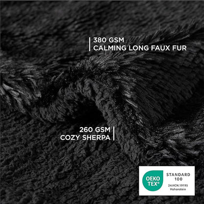Bedsure Waterproof Dog Blankets for Large Dogs - Calming Cat Blanket for Couch Protector Washable, Long Faux Fur Pet Throw Blanket for Puppy, Reversible Furniture Protection, 50"x60", Black