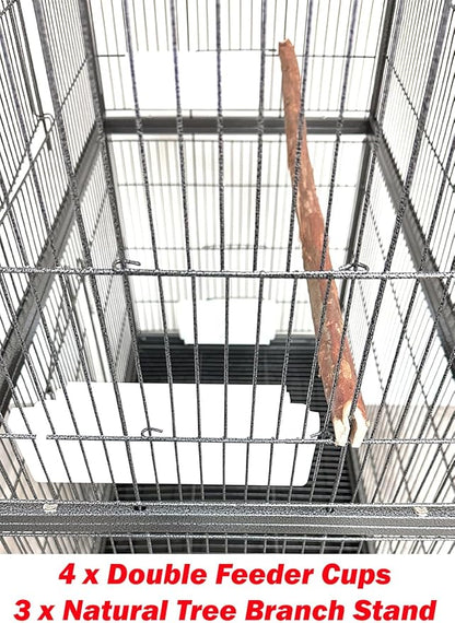 Extra Large Wrought Iron Breeding Flights Canary Parakeet Cockatiel Lovebird Finches Parrot Home Cage Double Large Front Doors 4 Side Doors Bottom Storage Shelf On Lockable Wheels