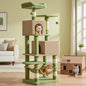 Feandrea Cat Tree, 59.5-Inch Tall Cat Tower, Plush Multi-Level Condo with 5 Scratching Posts, 2 Perches, 2 Caves, Hammock, 2 Pompoms, Grass Green and Camel Brown UPCT192C03