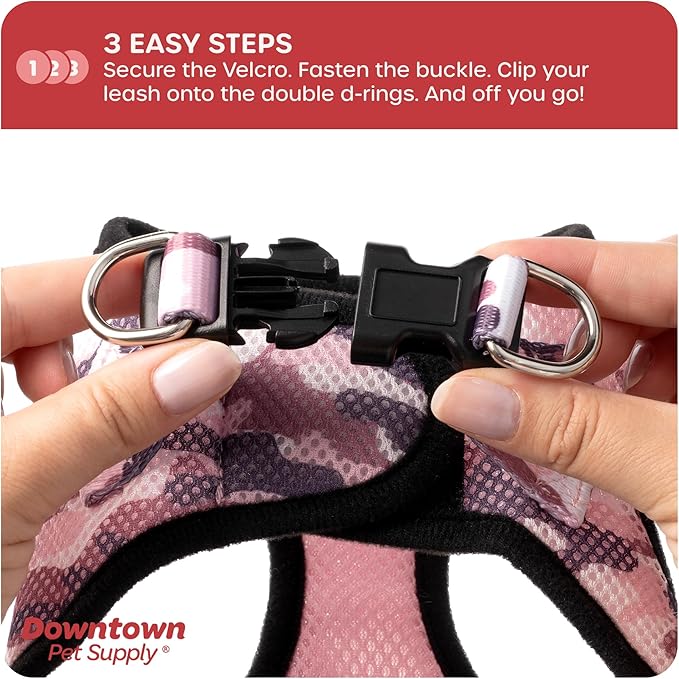 Downtown Pet Supply Step-in Dog Harness – No Pull, Adjustable Padded Mesh with Reflective Trim, Secure Buckle Strap – Comfortable & Breathable Small Dog Harness, X-Small, Camo Pink