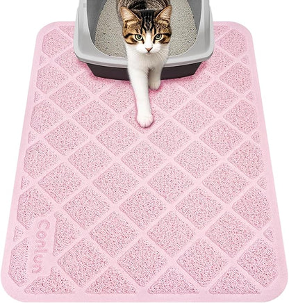 Cat Litter Mat Litter Trapping Mat, 24" x 17" Premium Durable PVC Grid Mesh with Scatter Control, Non-slip, Less Waste Cat Litter Box Mat, Pink
