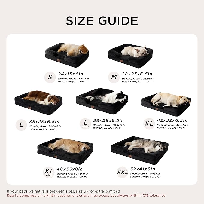 Bedsure Orthopedic Dog Bed for Large Dogs - Big Washable Dog Sofa Beds Large, Supportive Foam Pet Couch Bed with Removable Washable Cover, Waterproof Lining and Nonskid Bottom, Black