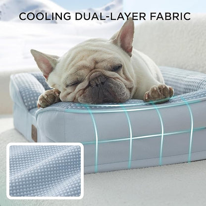 Bedsure Orthopedic Dog Bed Medium Size Dogs - Washable Medium Dog Cat Bed Waterproof, Comfort Pet Couch Sofa with Washable Removable Cover, Pets Bed with Nonskid Bottom, Cooling Blue, 28"