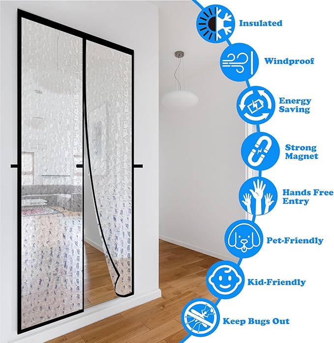 RELIANCER Magnetic Thermal Insulated Door Curtain,Waterproof EVA Door Cover,Fit Doors Size Up to 60"x80",Temperature Protection Insulated Doorway Curtain Partition,Patio Self-Closing Doors Net Screen