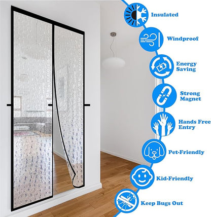 RELIANCER Magnetic Thermal Insulated Door Curtain,Waterproof EVA Door Cover,Fit Doors Size Up to 72"x82",Temperature Protection Insulated Doorway Curtain Partition,Patio Self-Closing Doors Net Screen