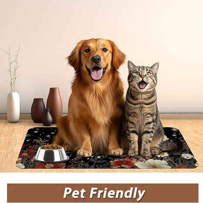 Moon Butterfly Pet Feeding Mat,Vintage Garden Luxury Absorbent Quick-Dry Cat Dog Food and Water Bowl Mats,Non-Slip Rubber Backing Mat,Cat Dog Accessories Supplies 12"x20"