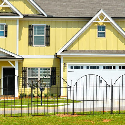 Decorative Metal Garden Fence with Gate Lock 5 Panels, 24in (H) x 10ft (L) No Dig Dog Fence Outdoor for Yard, Temporary Rustproof Metal Wire Rabbit Dog Garden Border Fencing for Patio