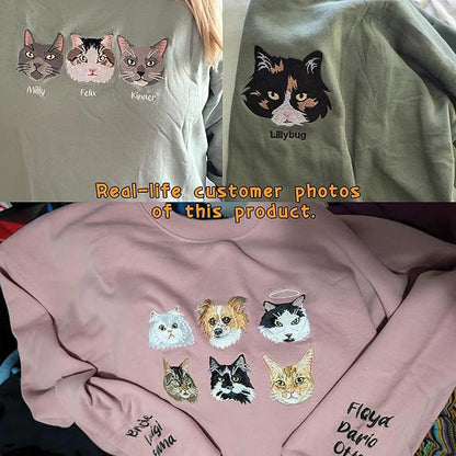 Custom Pet Embroidered Sweatshirt - Personalized Dog/Cat Face & Name - Gift for Mom, Dog Mom, Birthday, Christmas