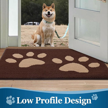 Buganda Dog Door Mat for Muddy Paws, Absorbent Dirt Trapper Washable Indoor Doormats, Non Slip Low-Profile Mud Mat for Dogs, Front Entrance Doormat for Inside Floor (47x24 Inches, Brown)
